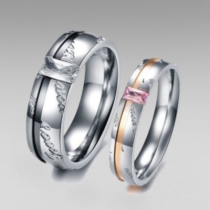 Stainless Steel With Crystal "Love You" Couple Rings Band