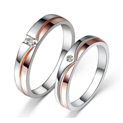 Romantic Rose Gold Plated 925 Sterling Silver Inlaid Cz Couple Rings